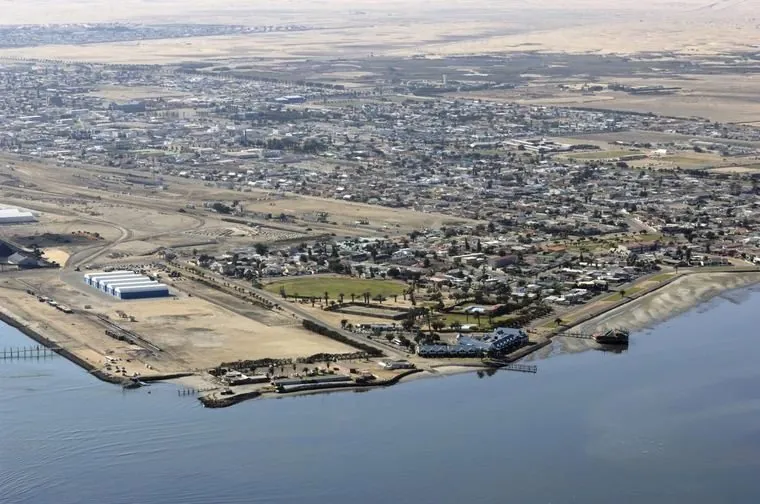 Walvis Bay from above — the lagoon and the town